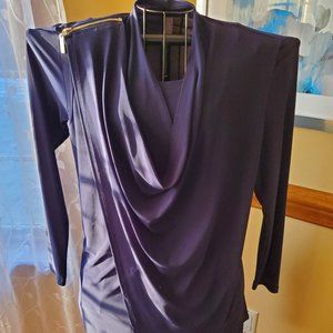 Layered, Draped Long Sleeve  Navy Tunic/Dress  Size L